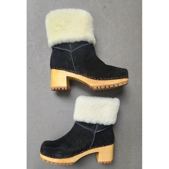 MIA Shoes - Mia Clogs Suede Ankle Boots Sheepskin Wood Size 9 Jildie